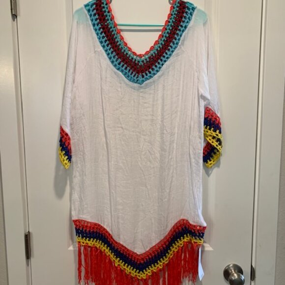White Cover Up with Rainbow Crochet Trim - Cupshe - Picture 3 of 6